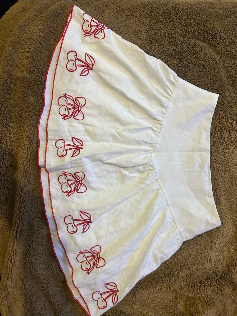 White Skirt with matching top with Red Cherry Embroidery. Can be sold separately